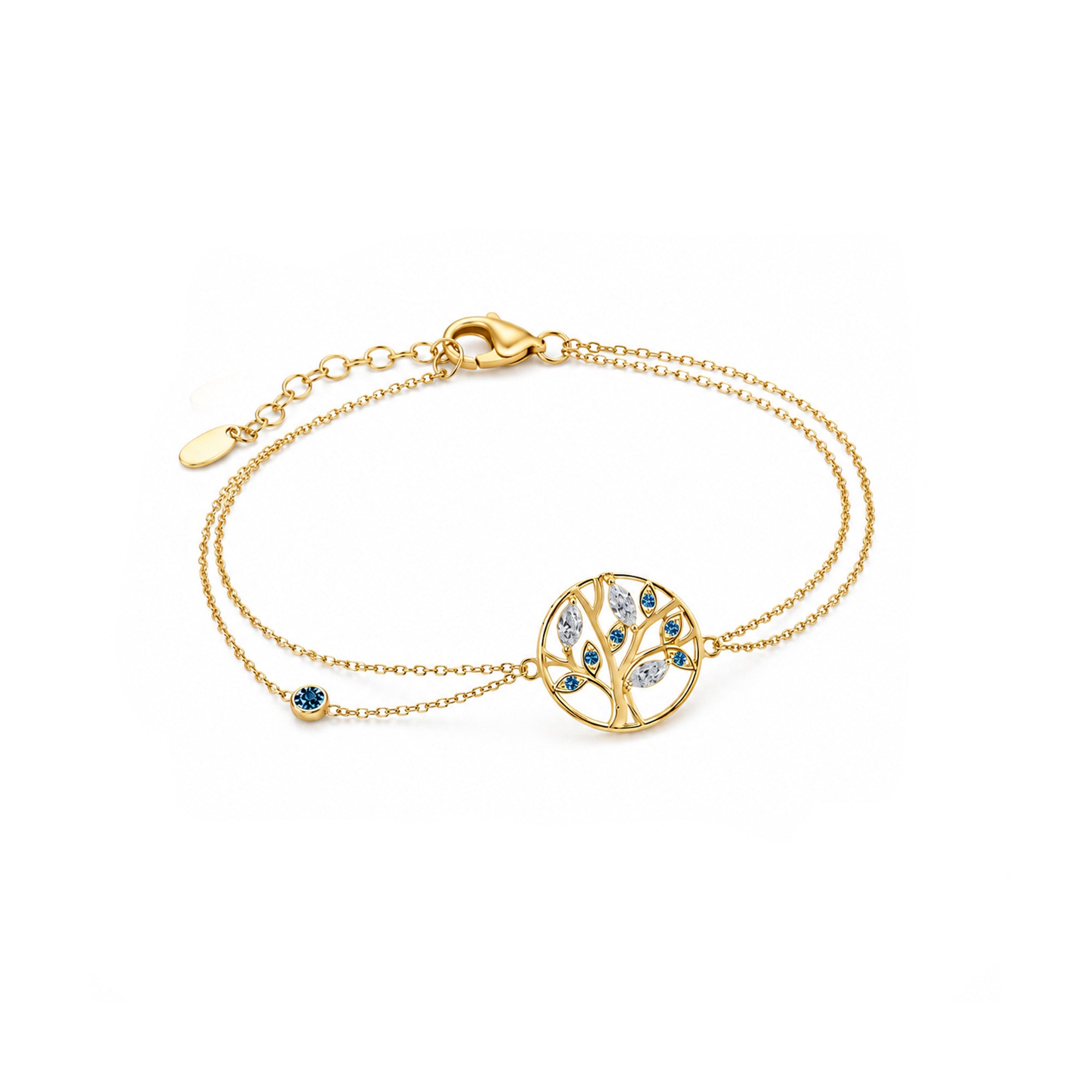 Tree of Life diamants bleu- bracelet en or jaune 18k