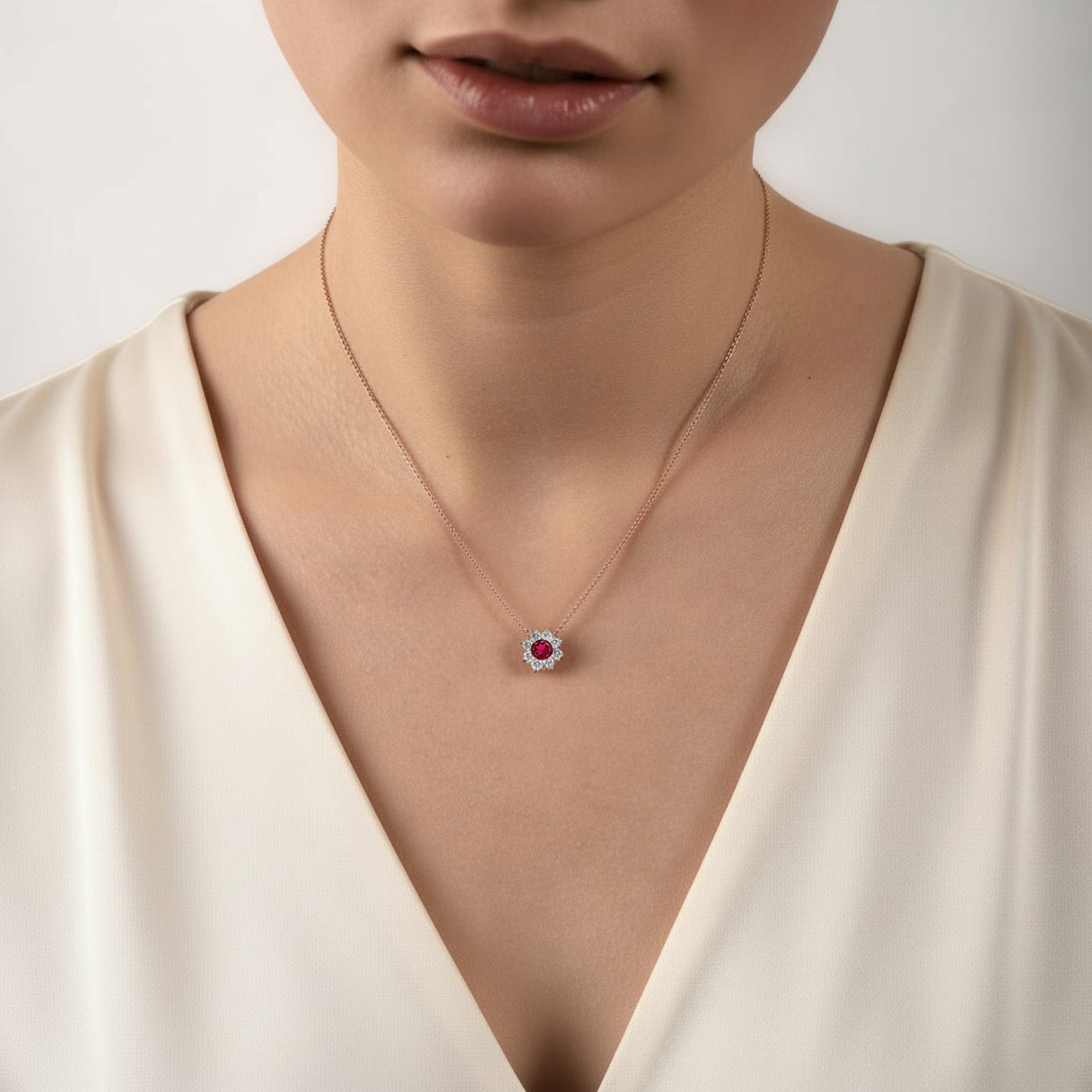 Necklace The Blooming Red Flower 0.30 carats - Red Gold 18k