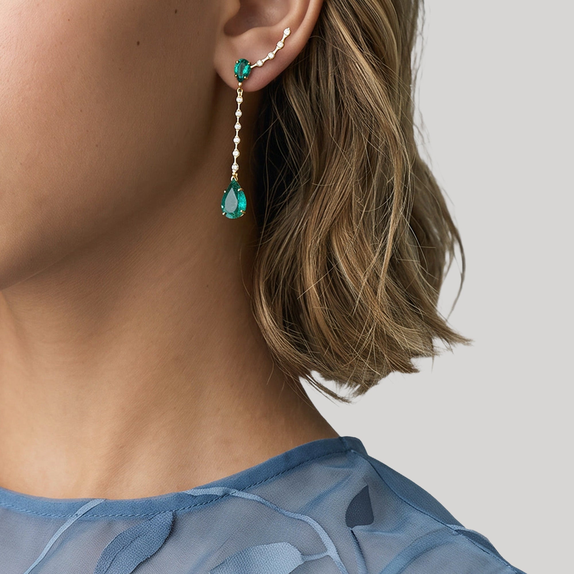 Boucles d'oreilles The Amazonian Green Leaves - or jaune 18k