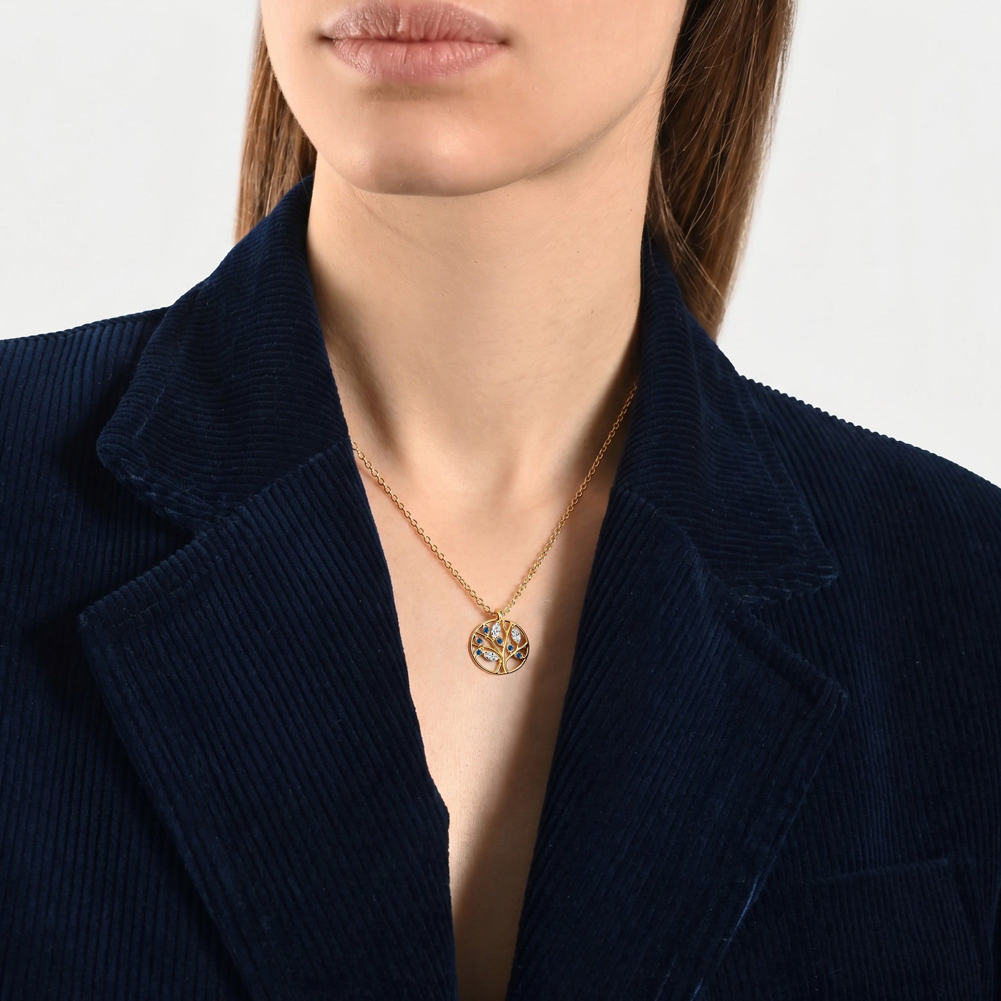 Necklace Tree of Life Blue - 18k yellow gold
