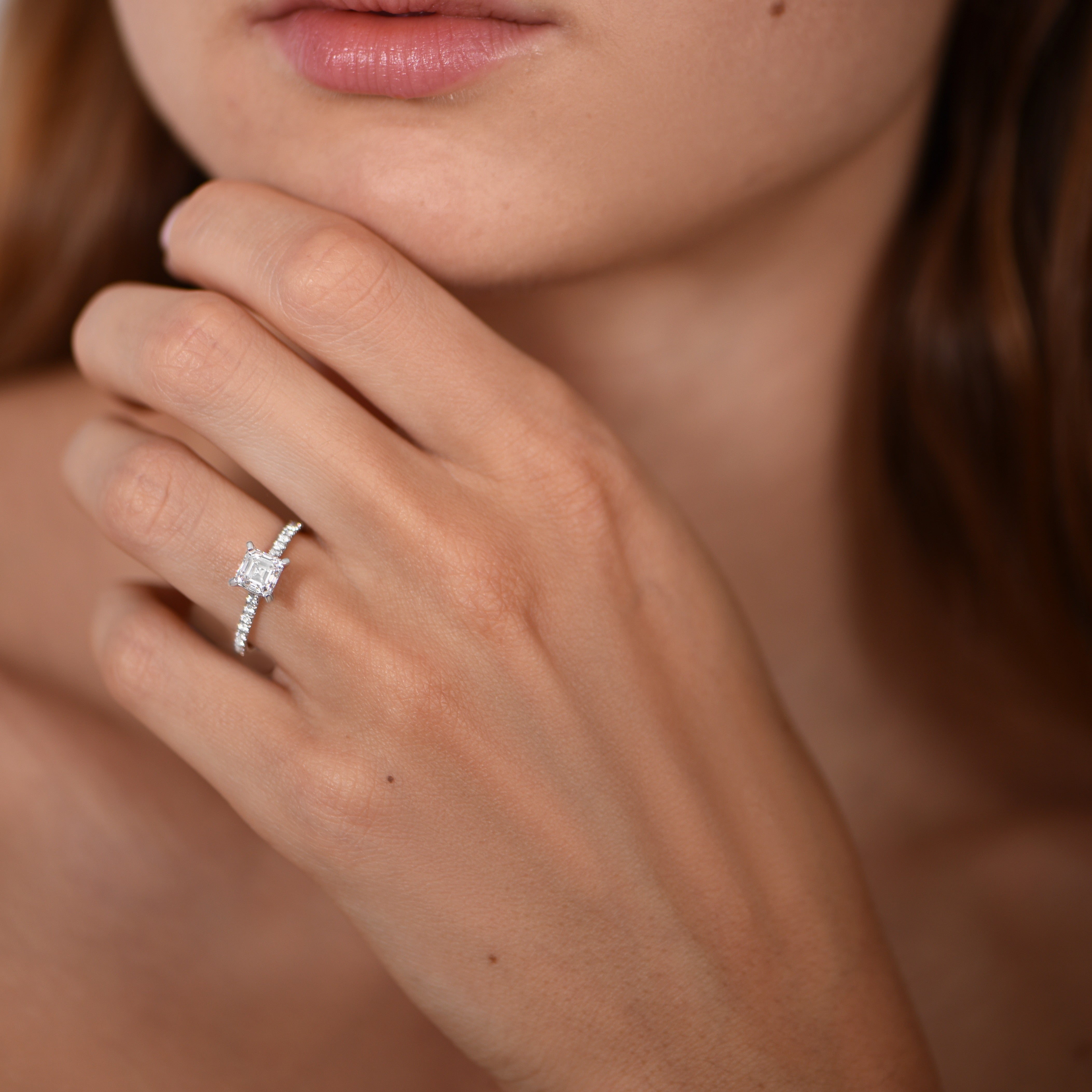 Engagement Ring with Ascher cut diamond