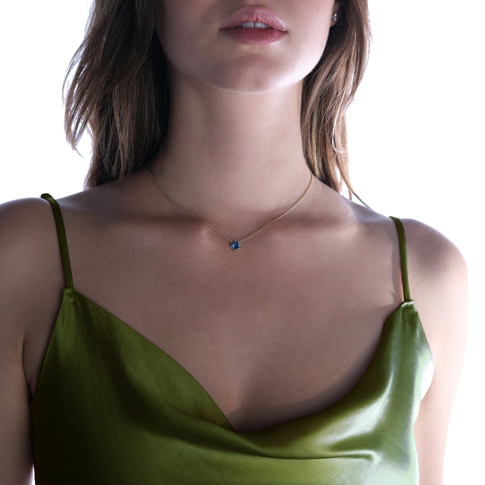 Collier Solitaire saphir bleu  - or  jaune 18k - AGUADEORO