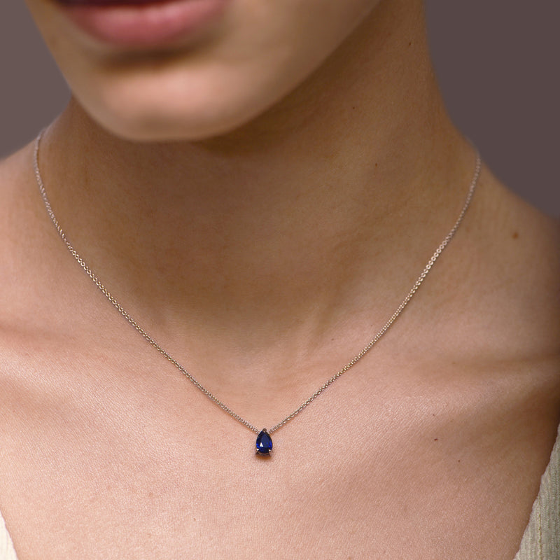 Necklace The Little Tear of Joy Light Blue Sapphire 0.50ct - White Gold 18k 