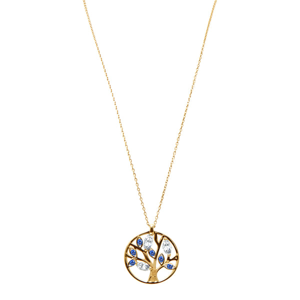 Necklace Tree of Life Blue- - 18k yellow gold