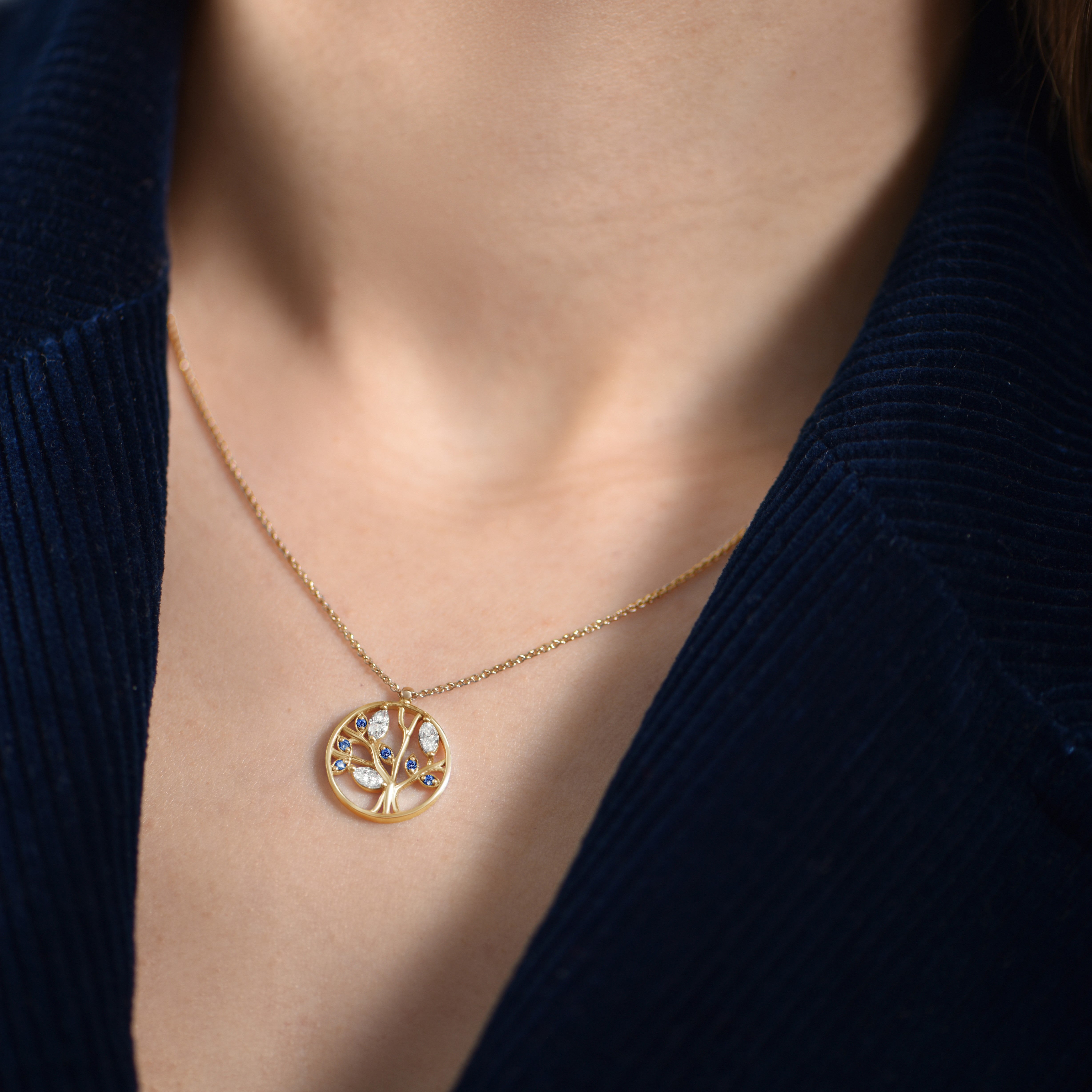 Collier Petit Arbre de Vie - or rouge 18k (saphirs bleus) - AGUADEORO