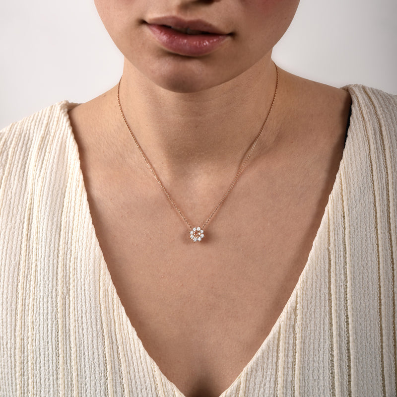 Necklace The Blooming Pink Flower - White Gold 18k