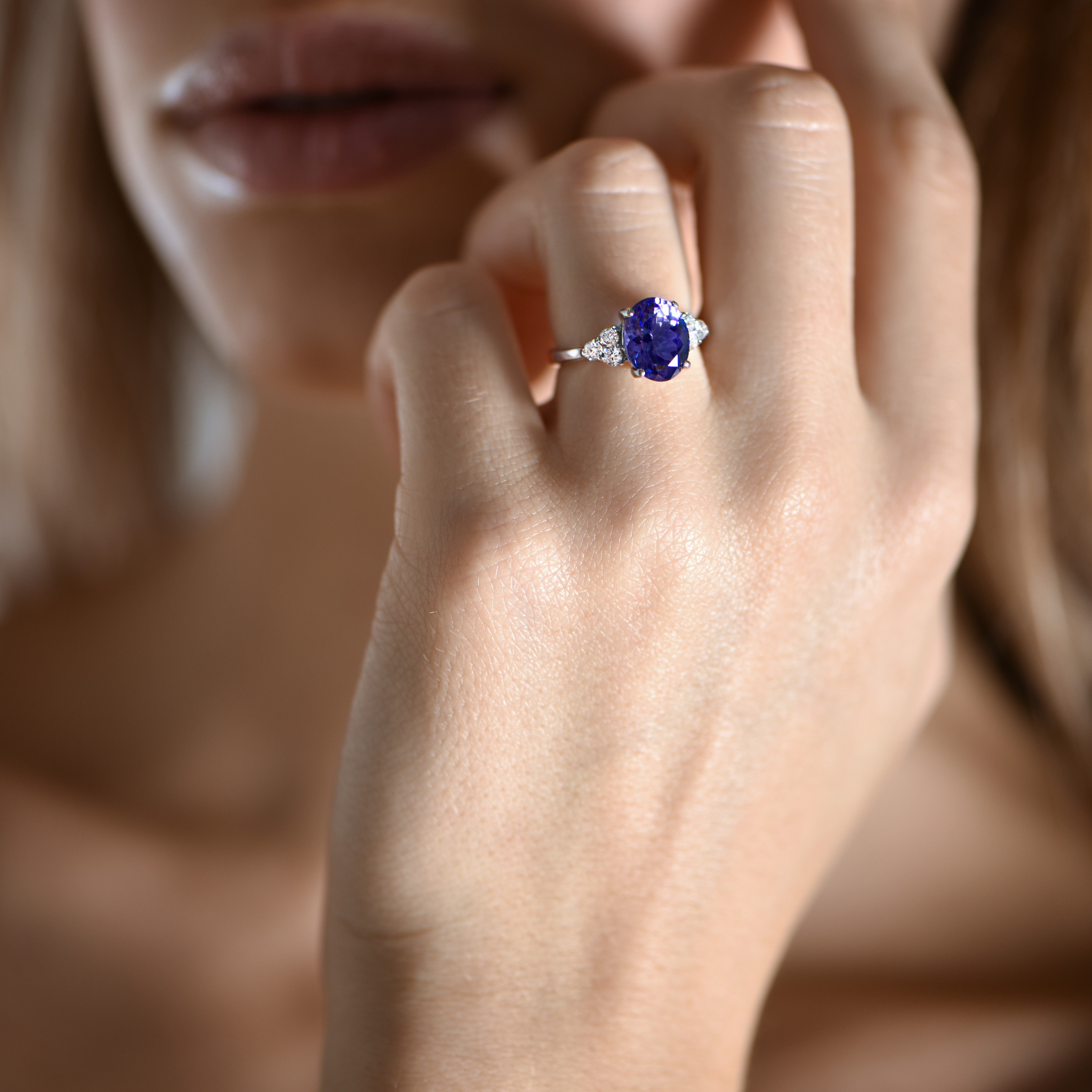 Blue Velvet Ring with Blue Sapphire and diamonds