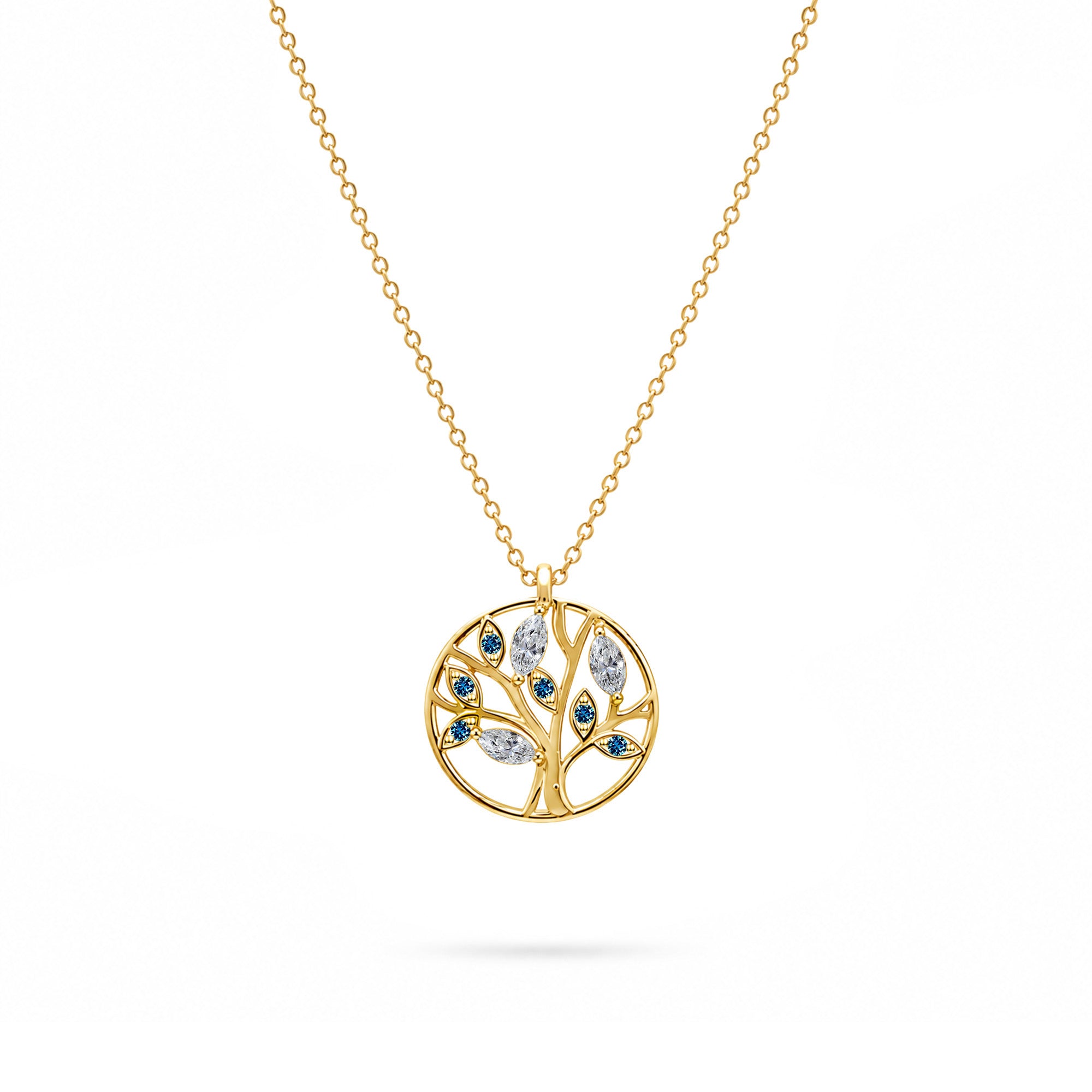 Necklace Tree of Life Blue - 18k yellow gold