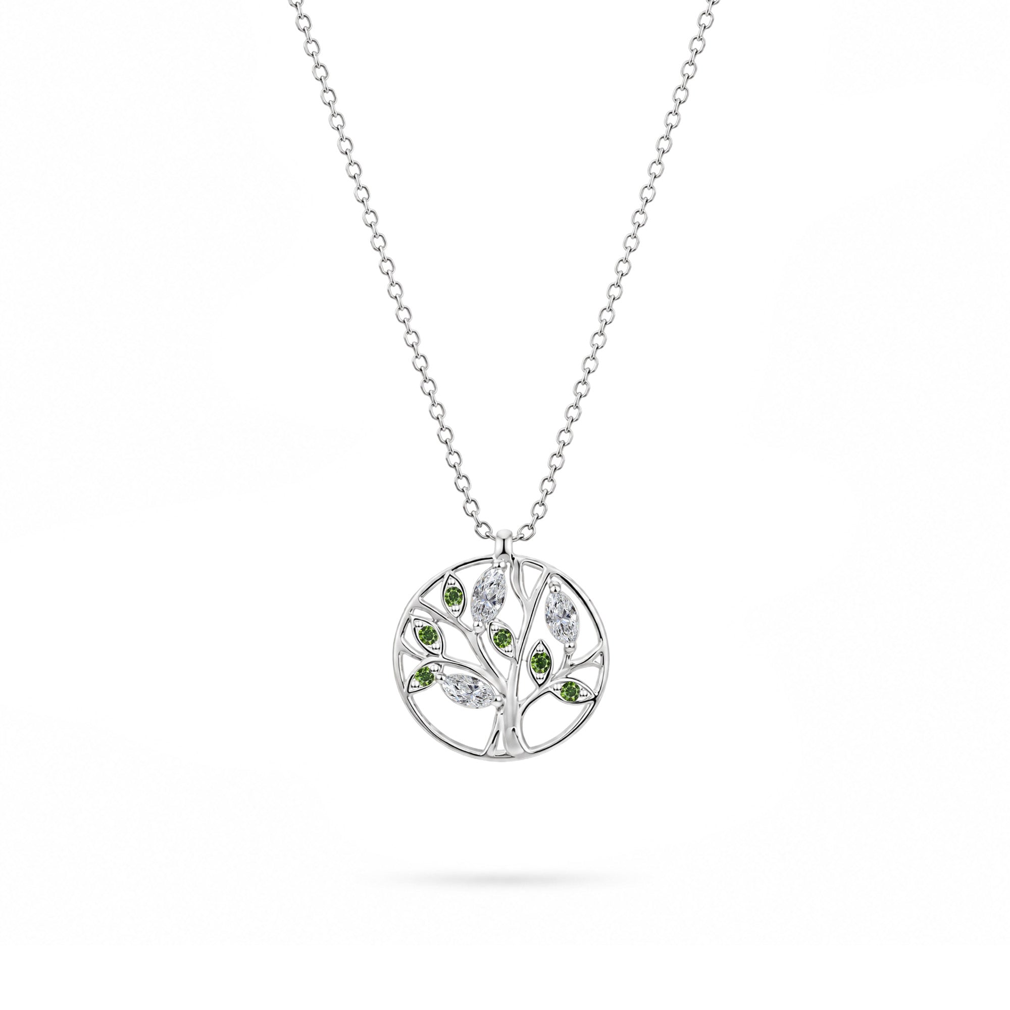 Necklace Tree of Life Green - 18k white  gold