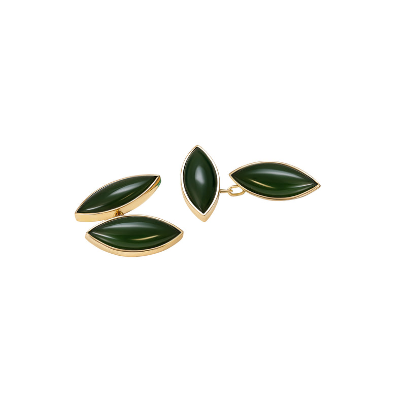 Cufflinks  Marquise Jade  - 18k Yellow gold