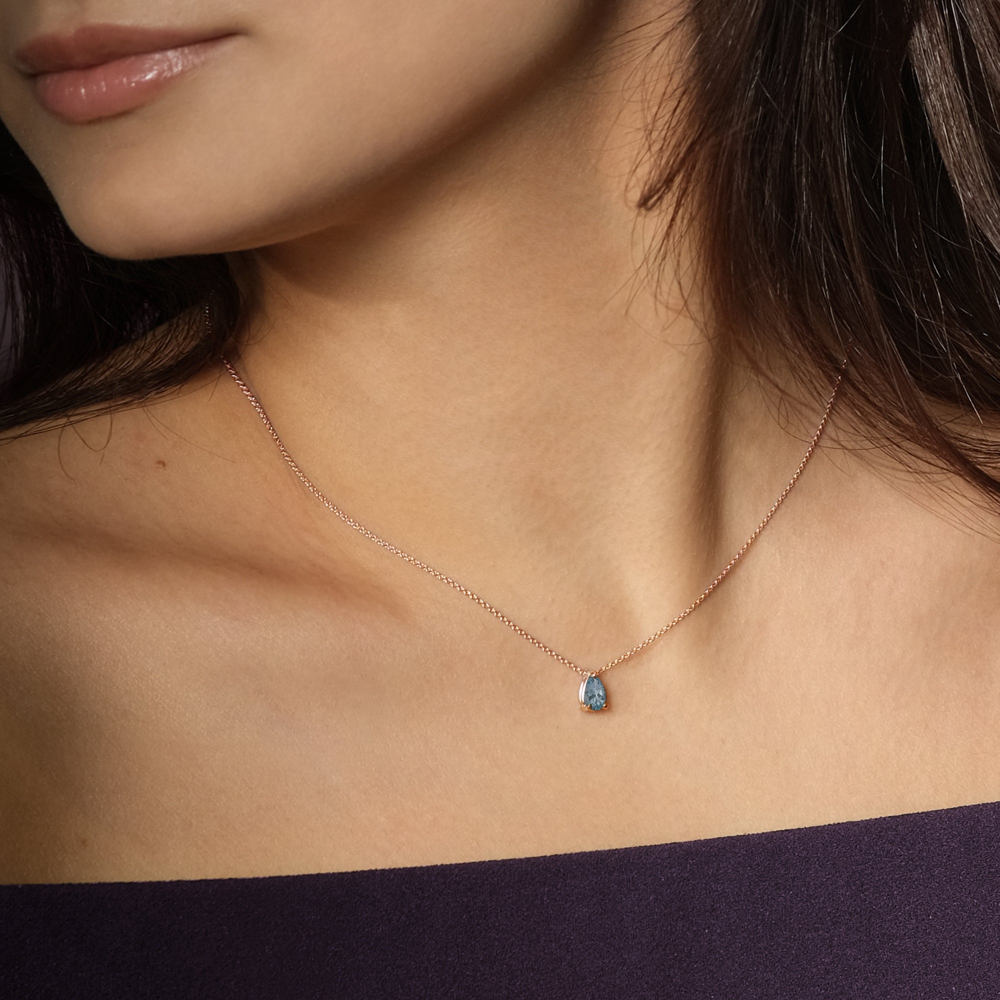 Collier The Little Tear of Joy Aquamarine 0.50ct - or rouge 18k - AGUADEORO
