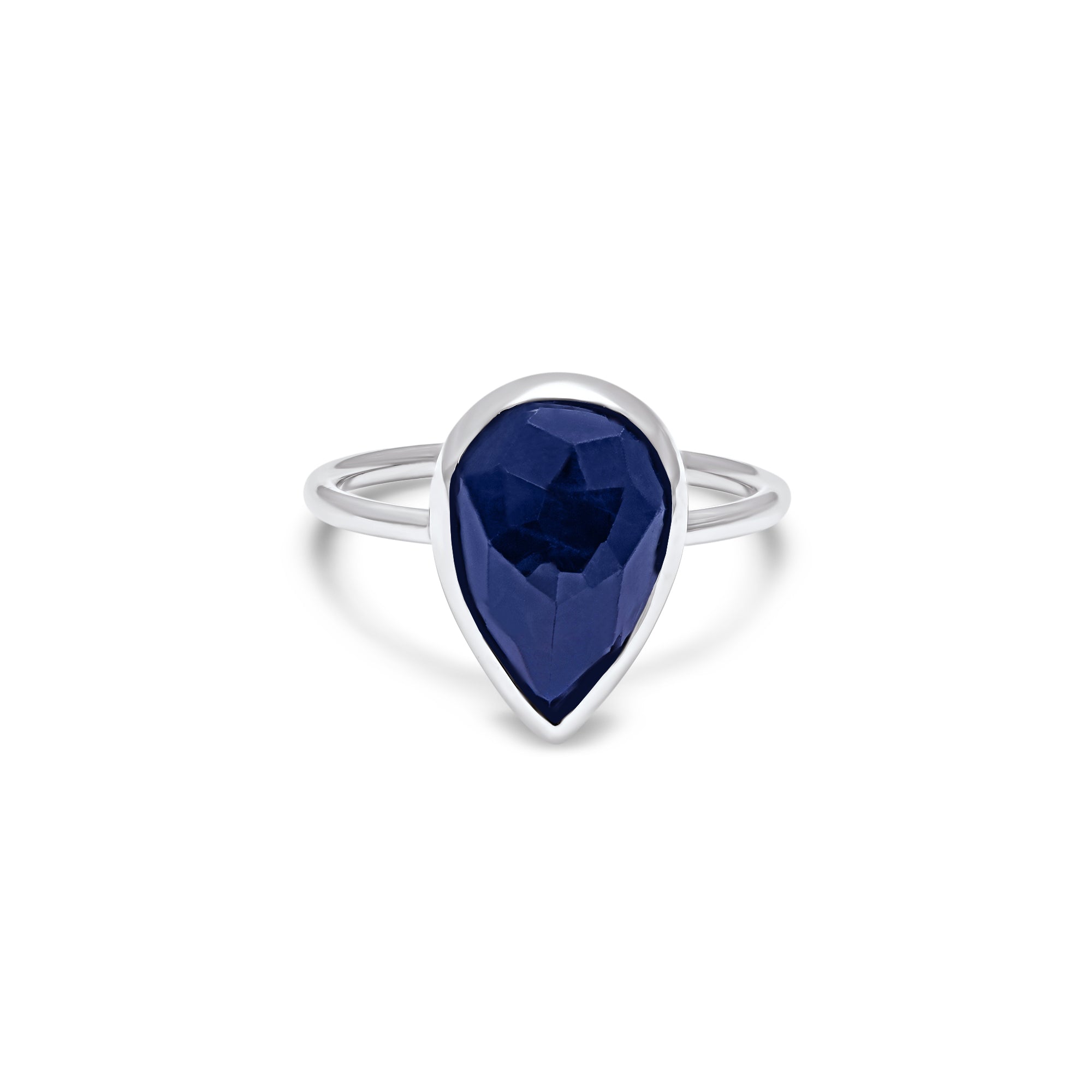Bague Saphir Bleu Océane Pear shape  - or Blanc 18k - AGUADEORO