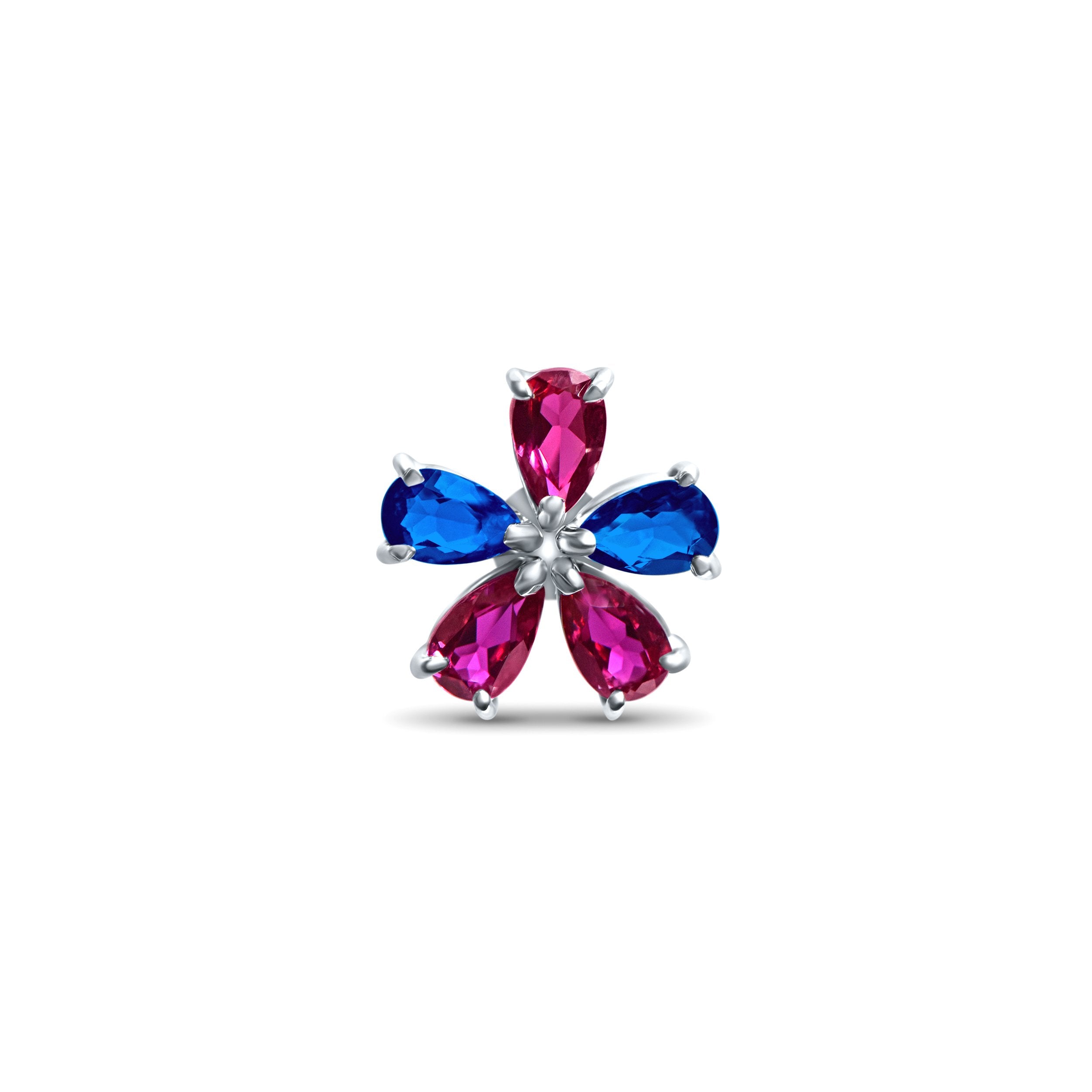 Boucles d'oreilles Little Blue Sapphire Flowerdrop - or blanc 18k - AGUADEORO