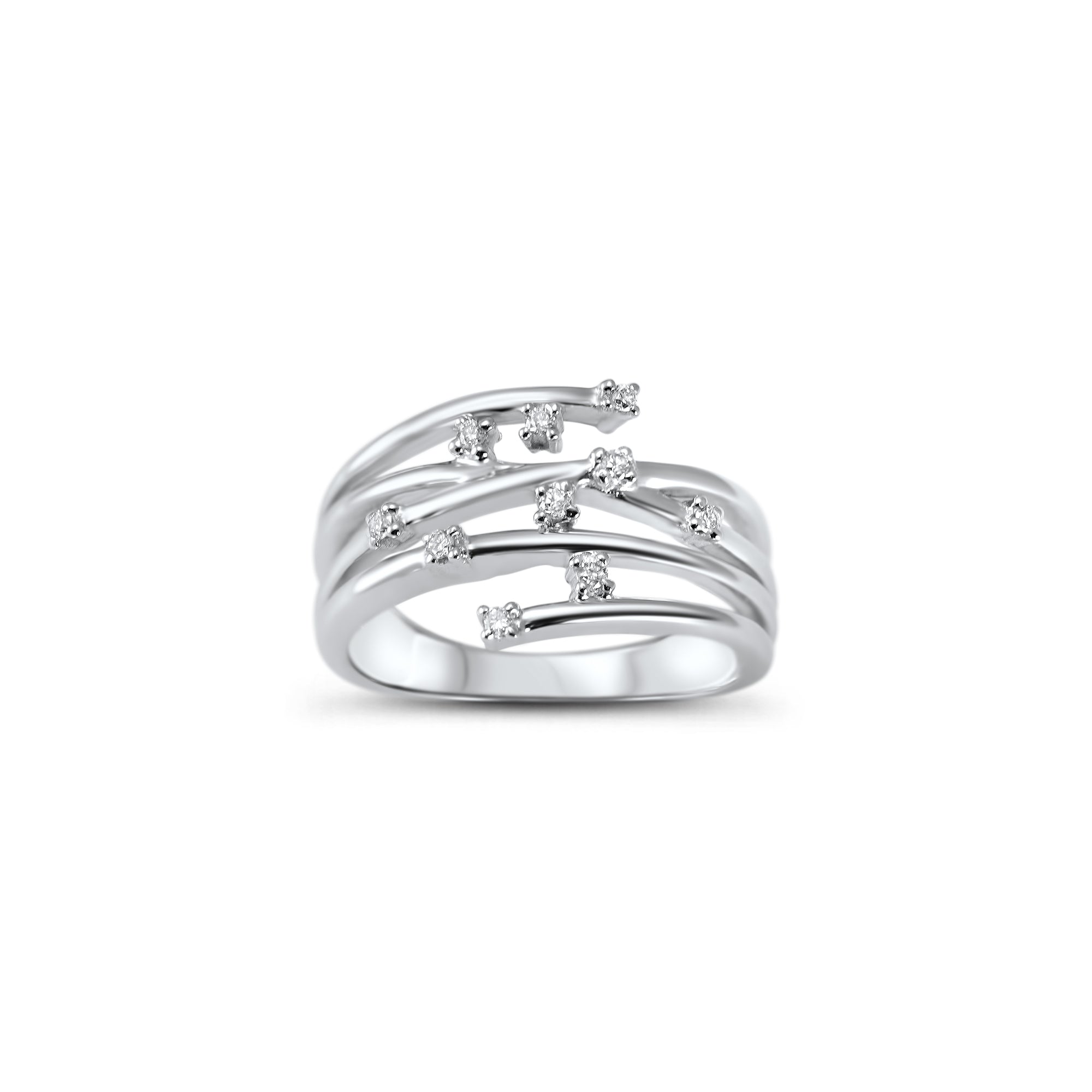 Bague multifils en or blanc 18K avec 10 diamants Linea Verde en taille brillant qui créent un effet de ciel étoilé.